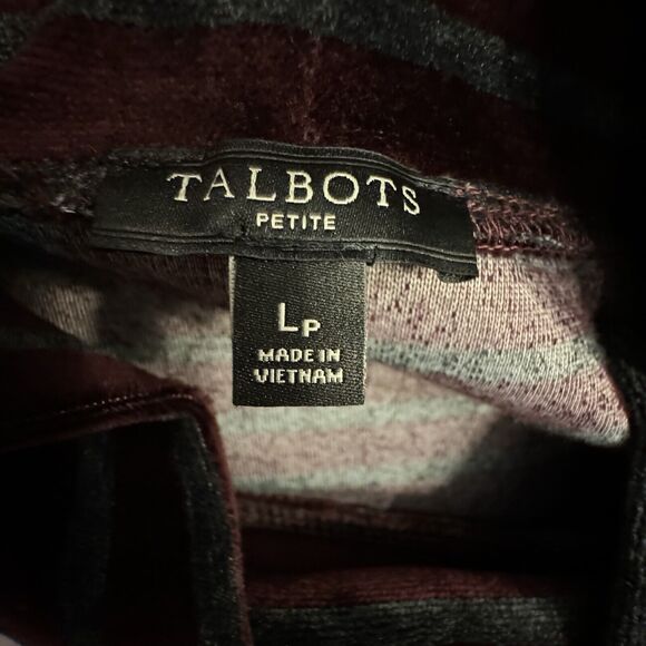 Talbots Top Large Petite Velvet Cowl Neck Blouse Burgundy Stripe Office Casual - Picture 5 of 7